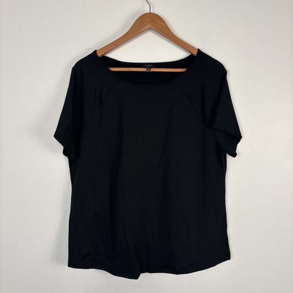 Talbots Black Short Sleeve Raglan Top XL Stretch Nylon Spandex Scoop Neck Tee